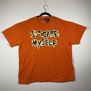 Halloween T Shirt “I Scare Myself” Glow in the Dark Men's XXL Orange Black